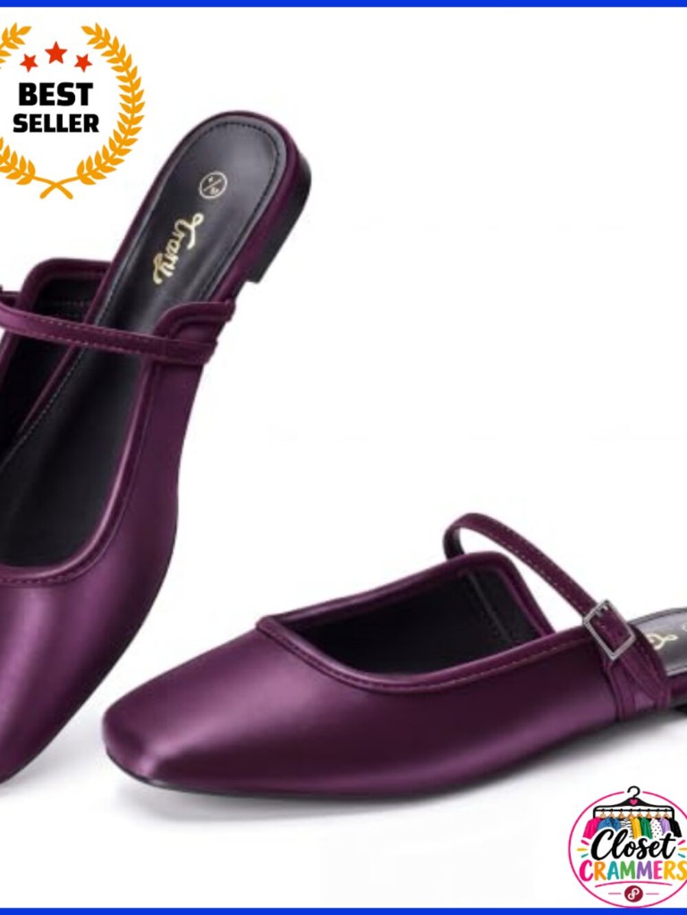 Women's Mary Jane Mules Square Toe Adjustable Strap Slip-On Flats